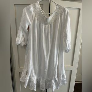 White, off the shoulder eyelet dress. Love, Fire size Large. Lined.